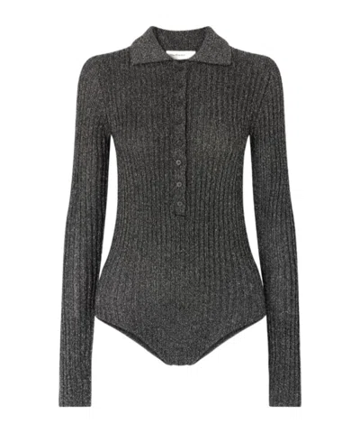 The Frankie Shop Solana Metallic Ribbed-knit Bodysuit In Gray
