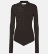 The Frankie Shop Womens Black Solana Polo Ribbed Wool-blend Knitted Bodysuit Xs In Brown