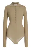 The Frankie Shop Solana Wool; Silk And Cashmere Polo Bodysuit In Neutral