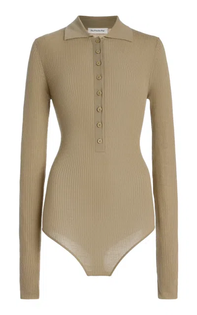 The Frankie Shop Solana Wool; Silk And Cashmere Polo Bodysuit In Neutral