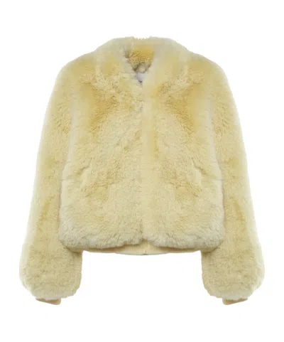 The Frankie Shop Stand Collar Cropped Furry Jacket In Yellow