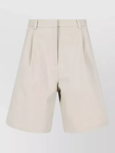 The Frankie Shop Straight Shorts Pleated Design Belt Loops Pockets In Neutral