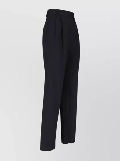 The Frankie Shop Straight Trousers Pleated Belt Loops Pockets In Blue