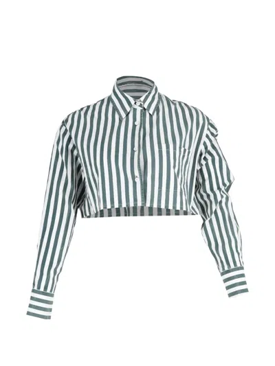 Pre-owned The Frankie Shop Stripe Long Sleeve Crop Shirt In Green