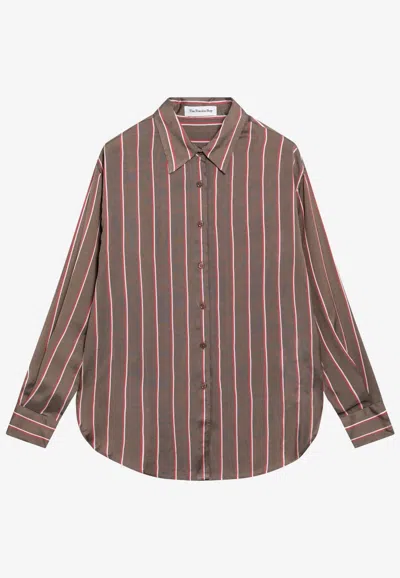 The Frankie Shop Striped Buttoned Shirt In Brown