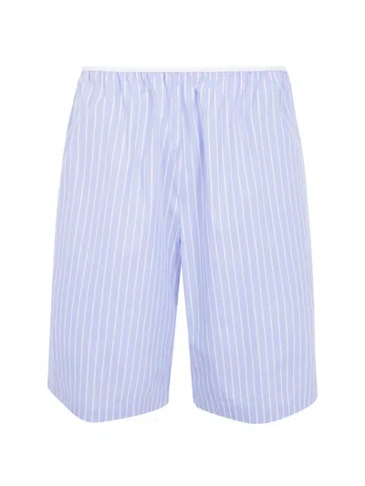 The Frankie Shop Striped Cotton Shorts In Blue