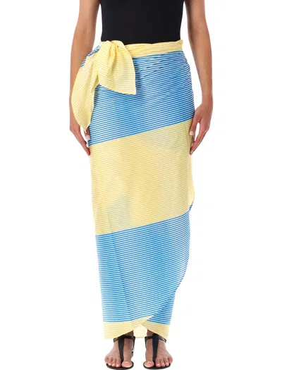 The Frankie Shop Striped Cotton Wrap Maxi Skirt In Yellow Stripe