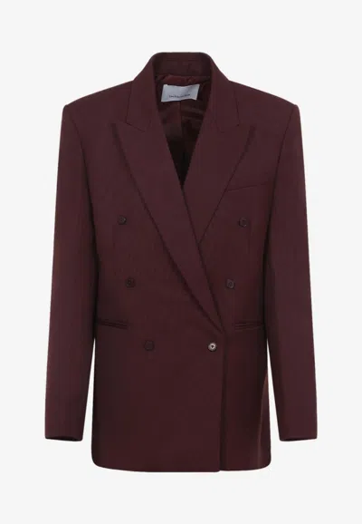 The Frankie Shop Structured Wool Blazer In Burgundy