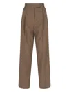 The Frankie Shop Tailored Straight-leg Trousers With Pleats And Buttoned Pockets In Brown