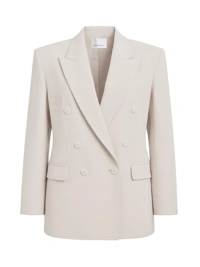 The Frankie Shop Tailored Wool Blazer With Structured Shoulders In White