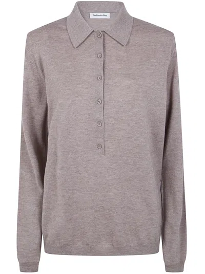 The Frankie Shop 'tala' Knit V Neck Polo In Gray