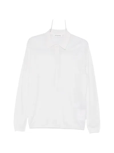 The Frankie Shop Long-sleeved Knit Polo Shirt In White