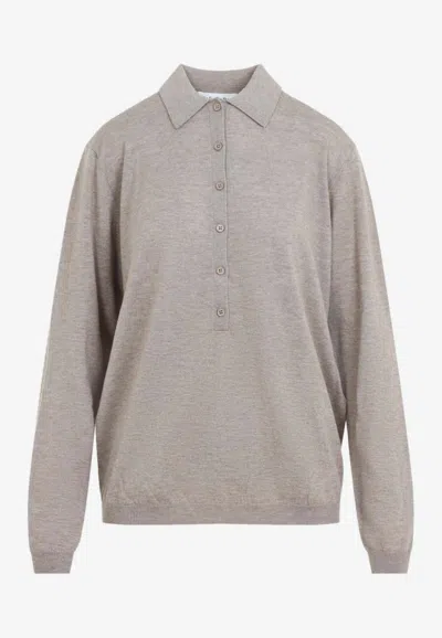 The Frankie Shop Tala Wool Knit Polo Sweater In Brown