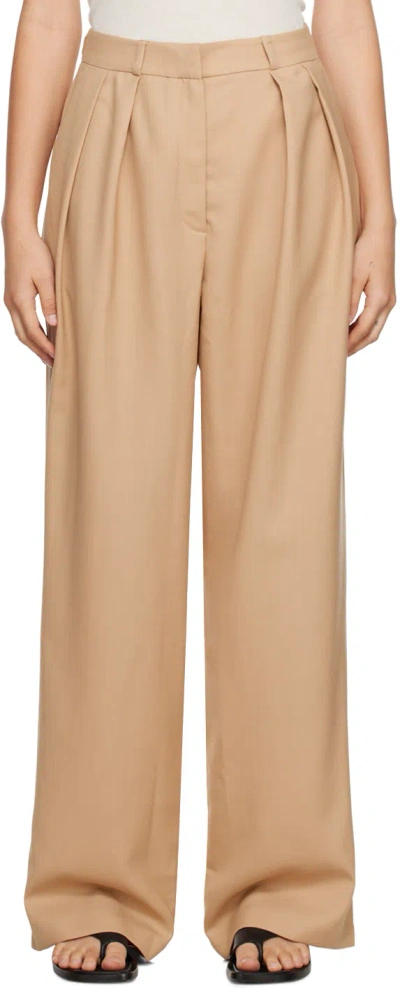 The Frankie Shop Tansy Pleated Twill Wide-leg Pants In Brown