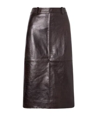 The Frankie Shop Taney Paneled Croc-effect Leather Midi Skirt In Brown