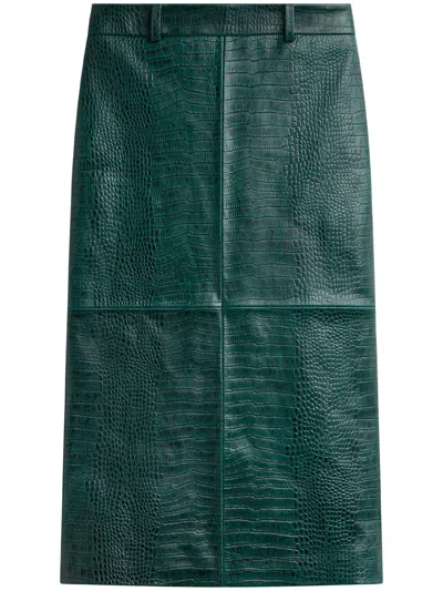 The Frankie Shop Taney Pencil-cut Mini Skirt In Crocodile-effect Leather In Green