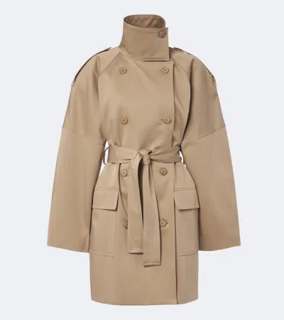 The Frankie Shop Tess Double-breasted Trench Coat With Belt In Brown