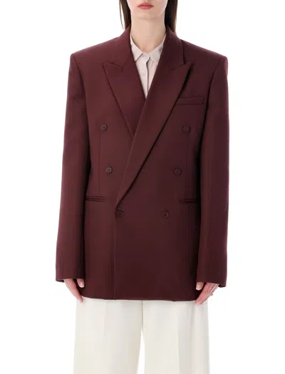 The Frankie Shop Monterey Wool Double-breasted Blazer In Burgundy