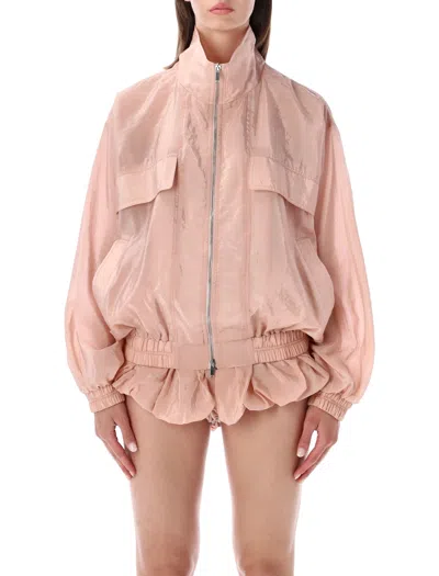 The Frankie Shop Sheer Bomber Jacket - Faded Pink In Black