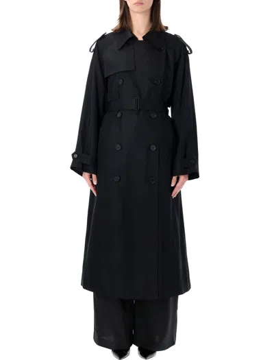 The Frankie Shop Veyron Twill Trench Coat Belted In Black