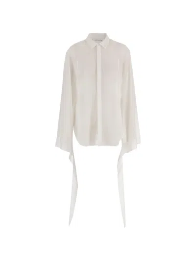 The Frankie Shop Verlin Sheer Long-sleeved Shirt With Tie Cuffs In White