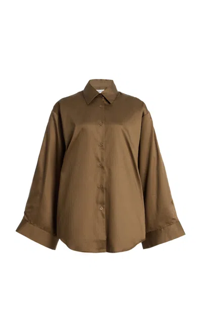 The Frankie Shop Tila Cotton Wide-sleeve Shirt In Brown