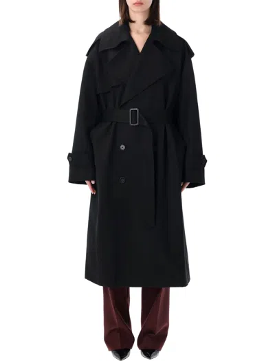 The Frankie Shop Dursey Wool Trench Coat Relaxed Fit In Black