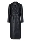 The Frankie Shop Double-breasted Faux Leather Coat With Removable Waist Belt In Black