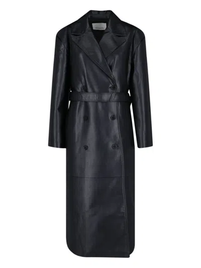 The Frankie Shop 'tina' Faux Leather Double-breasted Coat In Black  