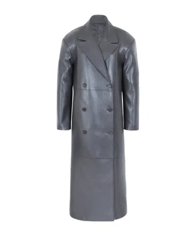 The Frankie Shop Tina Faux Leather Trench Coat In Gray