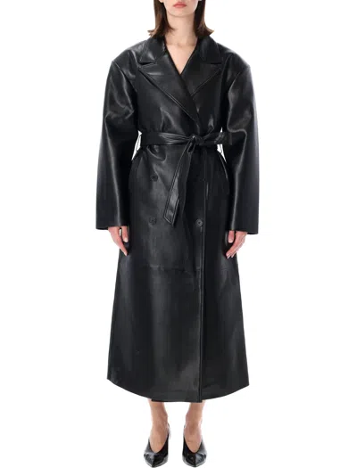 The Frankie Shop Tina Faux Leather Trench Coat In Black