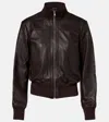 The Frankie Shop Tobias Leather Bomber Jacket In Brown
