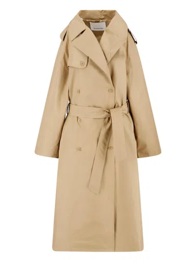 The Frankie Shop Riva Double-breasted Trench Coat In Brown