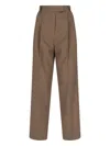 The Frankie Shop Straight Trousers With Belt Loops And Pleated Front In Brown