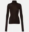 The Frankie Shop Utica Thin Wool And Silk Turtleneck Sweater In Brown