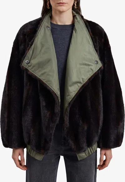 The Frankie Shop Vera Faux Fur Reversible Short Jacket In Brown