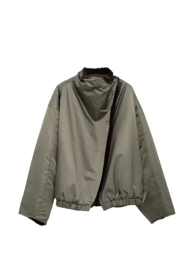 The Frankie Shop Faux Fur Lined Wrap Bomber Jacket In Animal Print