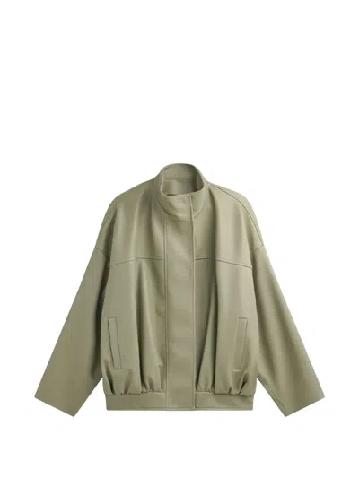 The Frankie Shop Leather Jacket High Collar Long Sleeves In Green
