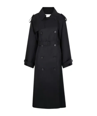 The Frankie Shop Veyron Long Fluid Twill Trench Coat In Black