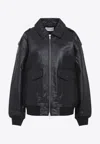 The Frankie Shop Classic-collar Pocketed Leather Jacket In Black