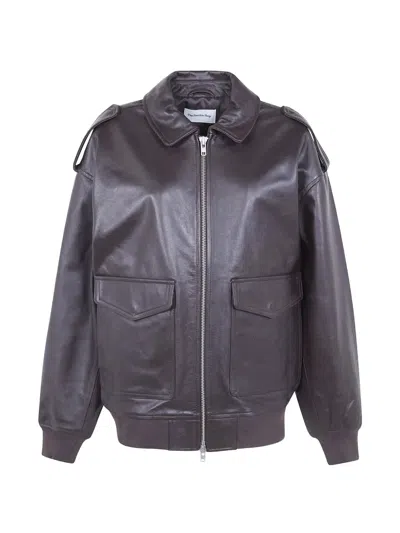The Frankie Shop Viper Leather Jacket Collared Neck Pockets In Purple