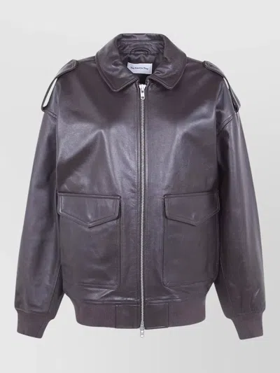 The Frankie Shop Viper Leather Jacket Collared Neck Pockets In Purple