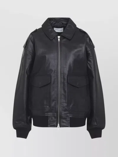 THE FRANKIE SHOP VIPER LEATHER JACKET POINTED COLLAR