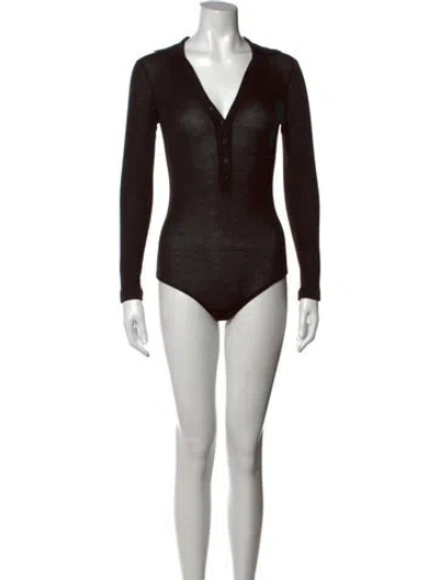 Pre-owned The Frankie Shop V-neck Long Sleeve Bodysuit In Brown