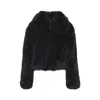 The Frankie Shop Voluminous Cropped Jacket With Plush Faux Fur Texture In Black