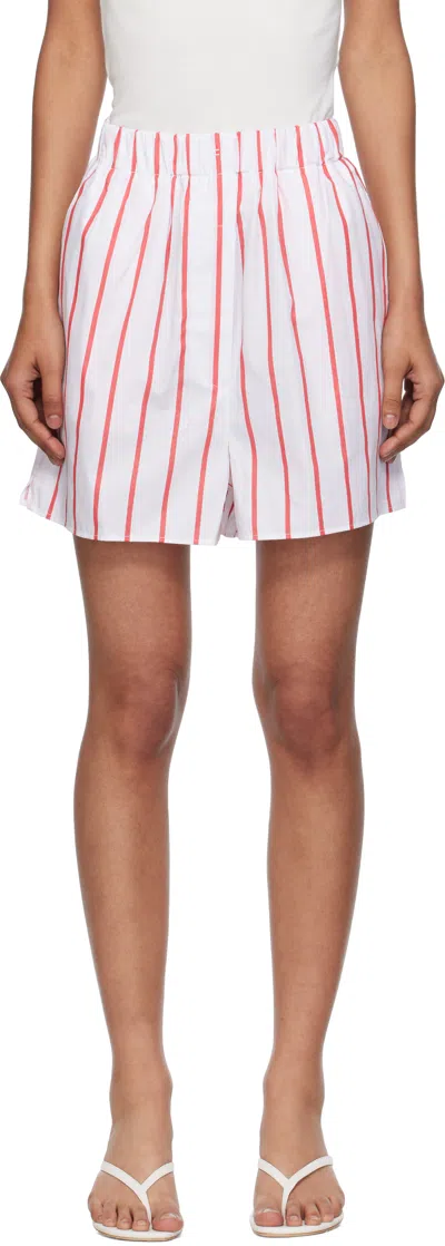 The Frankie Shop White & Red Lui Striped Cotton Boxer Shorts In Multi