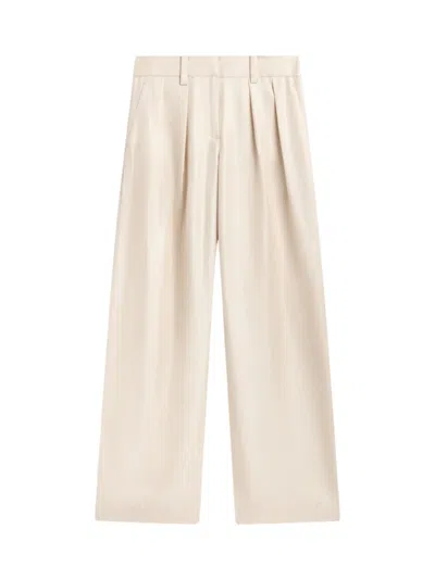 The Frankie Shop Wide Leg Pleated Trousers With Belt Loops And Concealed Fastening In White