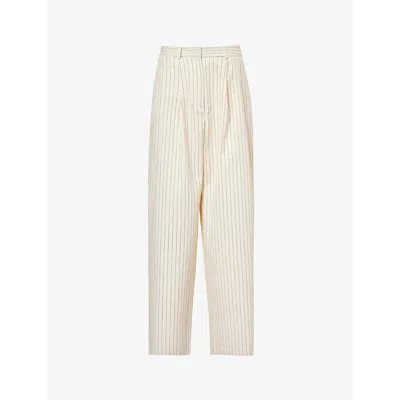 The Frankie Shop Womens Beige Black Pinstripe Ripley Wide-leg High-rise Woven-blend Trousers