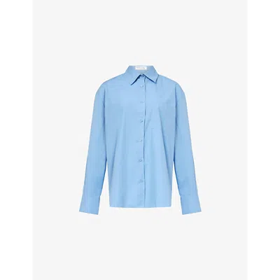 The Frankie Shop Womens Blue Lui Relaxed-fit Cotton-poplin Shirt