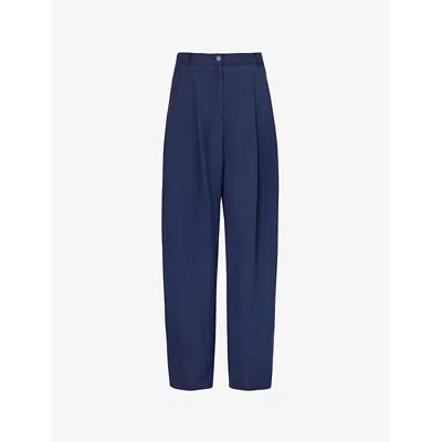 The Frankie Shop Womens Blue Piper Pleated-front Twill Trousers